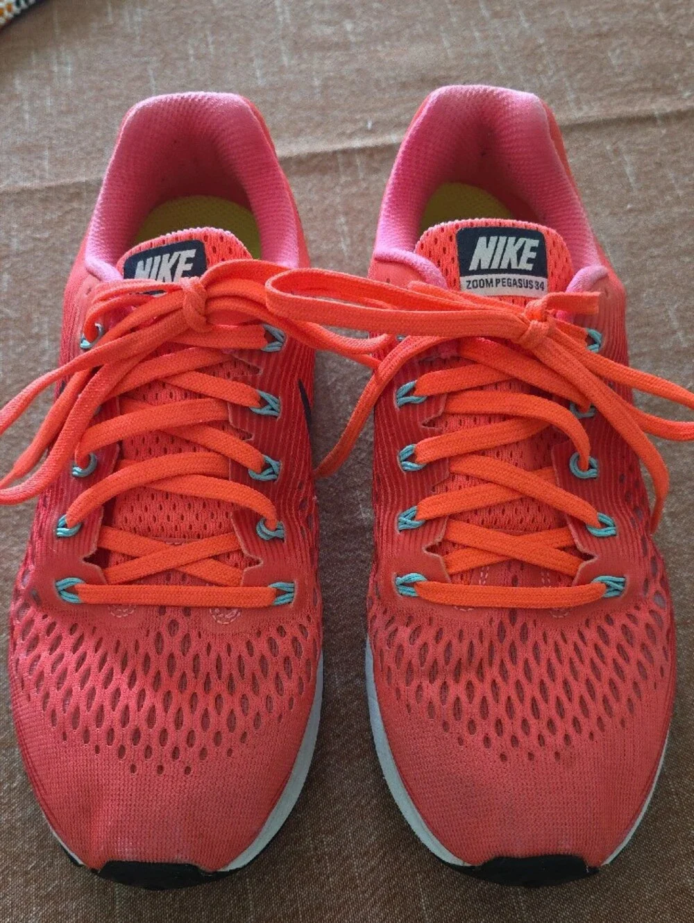 Nike Women's Coral-Pink Running Sneakers with Navy Swoosh
